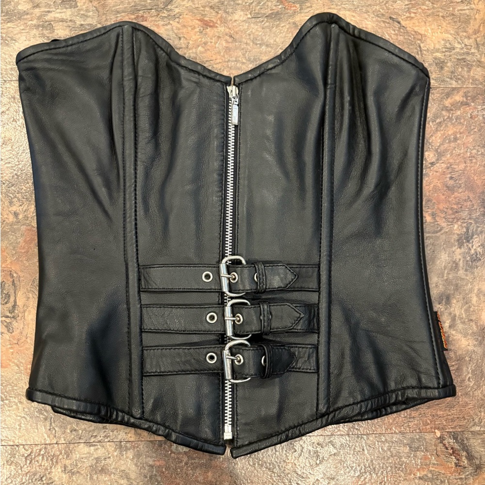 Black leather lace up back corset medium